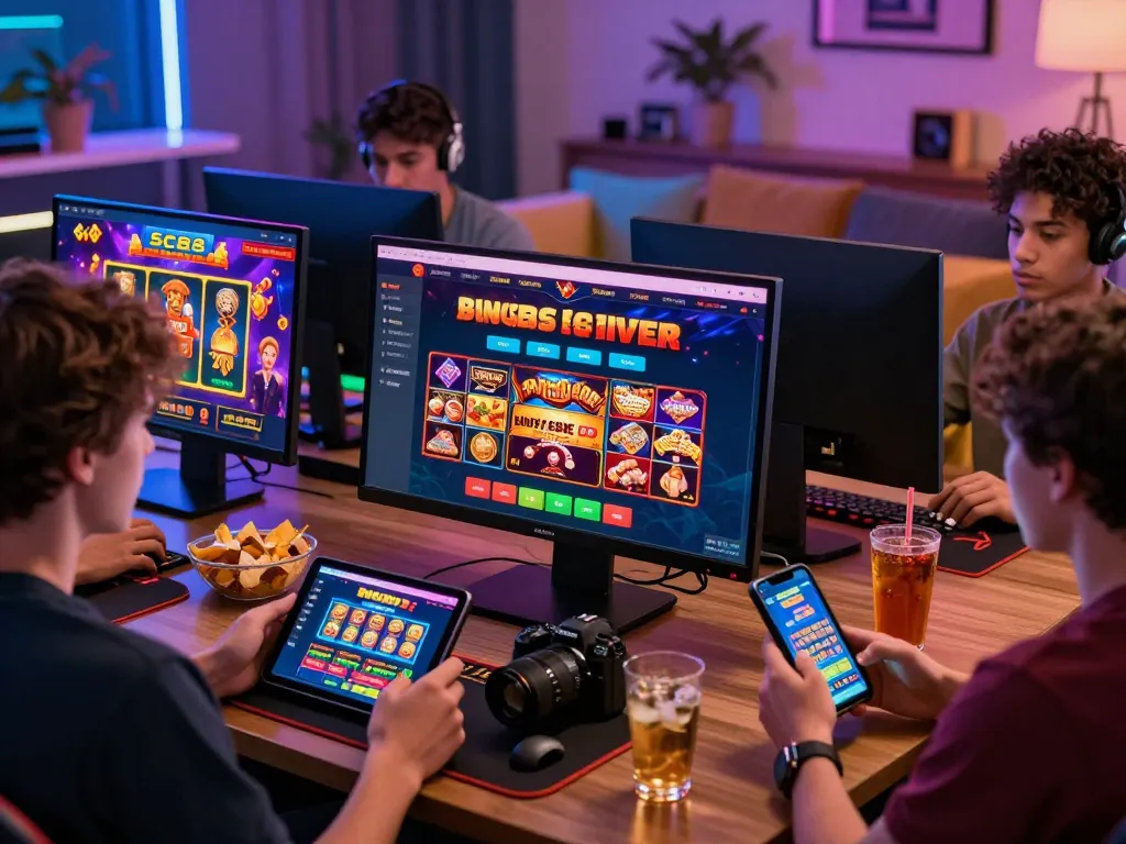 Engaged players enjoying SC88 online gambling games in a lively setting.