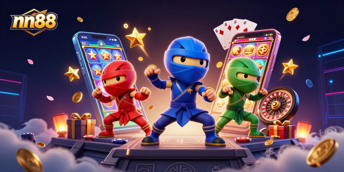 Engage in thrilling action with nn88 as ninja chameleons showcase their martial arts against vibrant casino elements.
