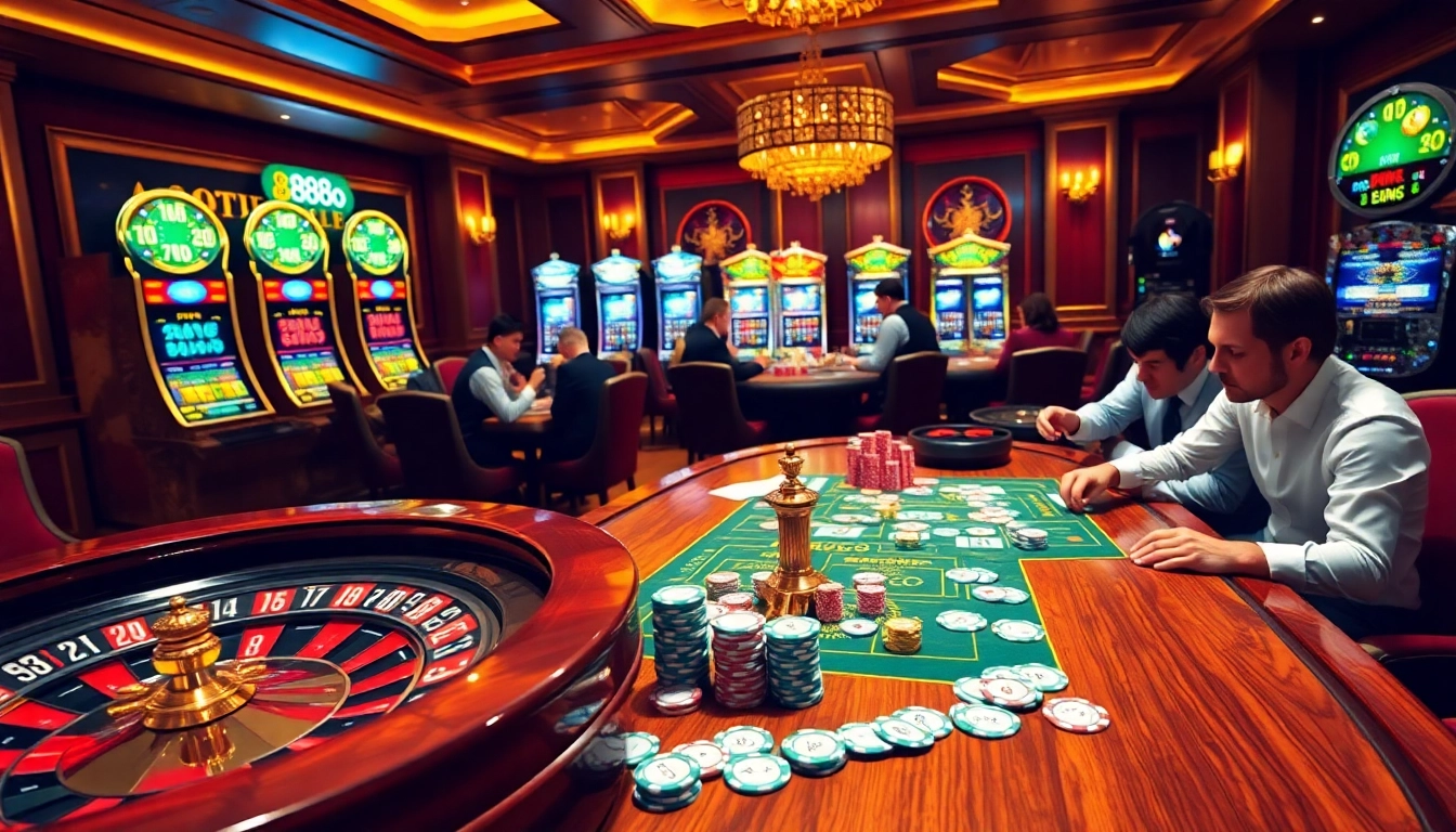 An exciting casino scene featuring poker chips and a roulette wheel in an opulent setting at 888new.nl