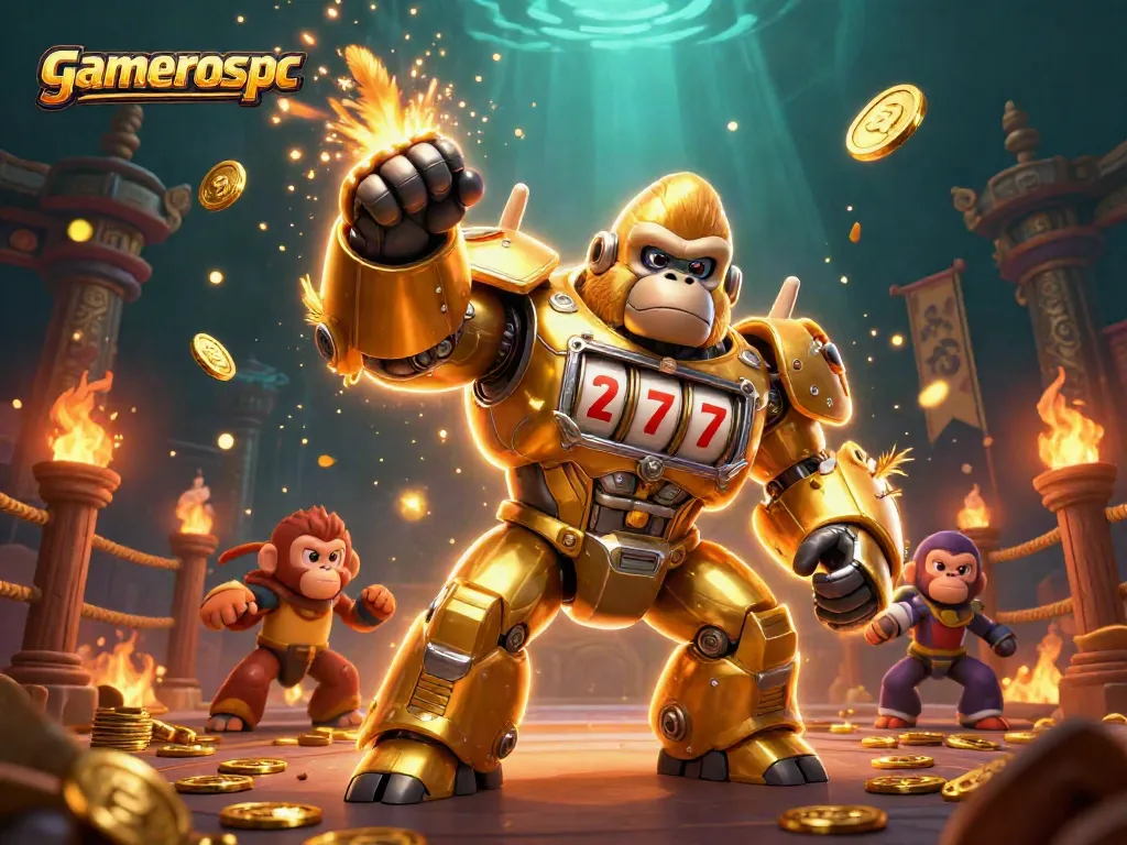 Experience thrilling gameplay with gamerospc's dynamic casino adventure featuring a golden gorilla mech.