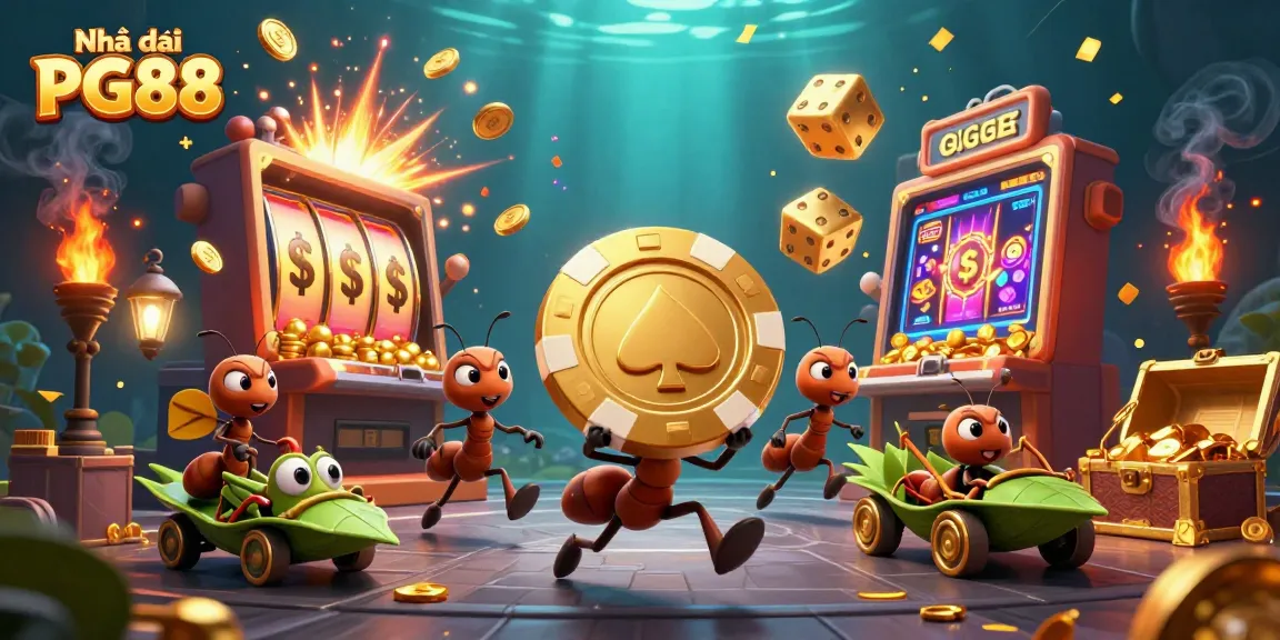 Experience excitement at Nhà cái PG88 with dynamic 3D ants and a fortune of casino treasures bursting forth.