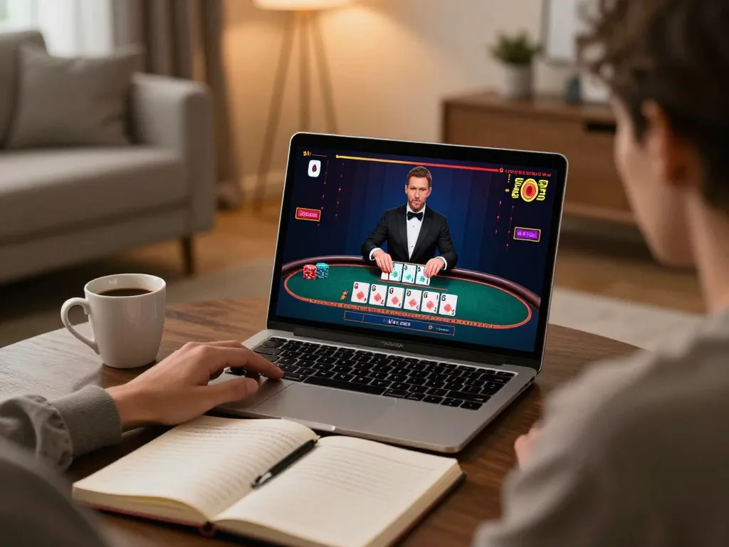 Player engaging in online blackjack at home with XX88 on the screen, showcasing a responsible gaming approach.