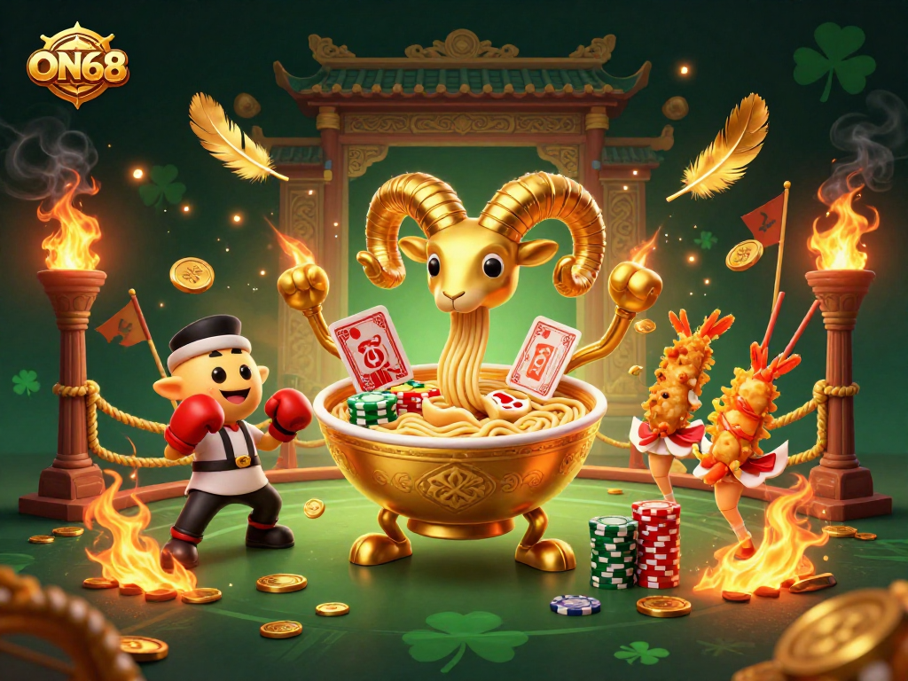 Experience ON68's vibrant gaming action with dynamic characters and casino elements.