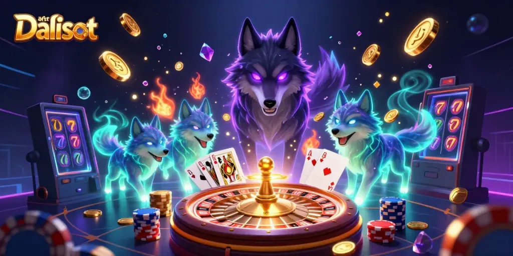 Engage with Daftar balisot as you immerse in a vibrant 3D gambling scene filled with dynamic slot elements and shimmering treasures.