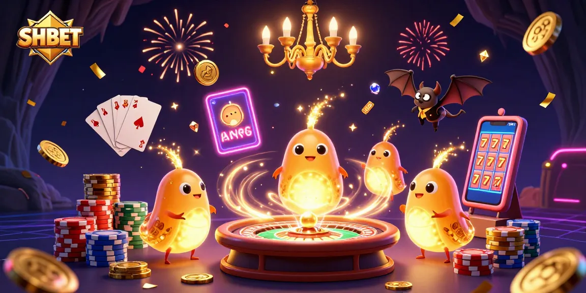 SHBET players enjoy a vibrant casino atmosphere with glowworms and a bat dealer.