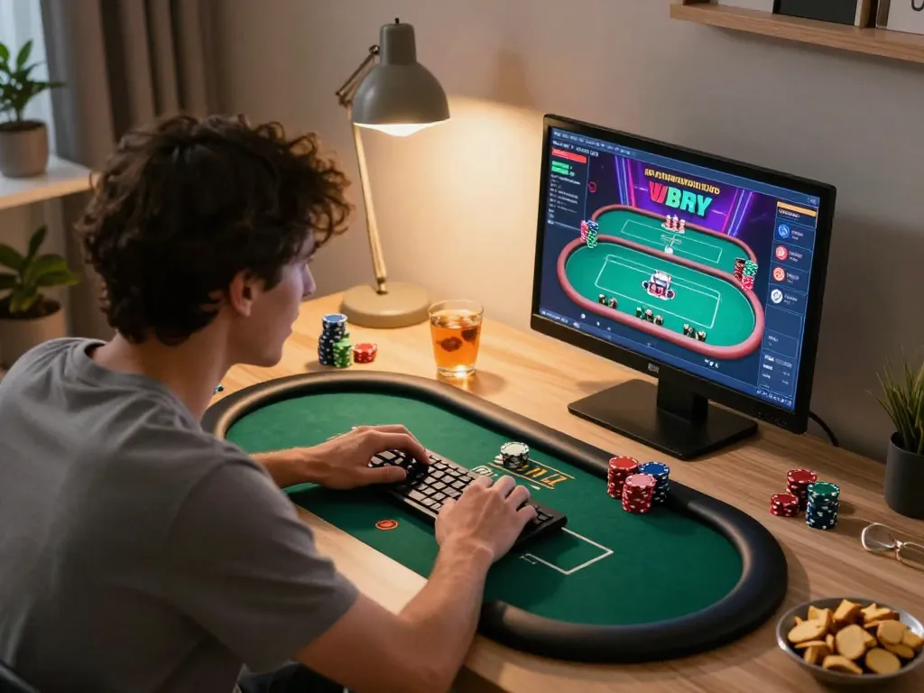 Engaging in online poker gameplay, showcasing Go8 strategies and intense competition.