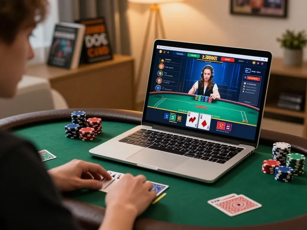 Player enjoying a dynamic online poker session at Go8, with engaging live dealer interface visible.