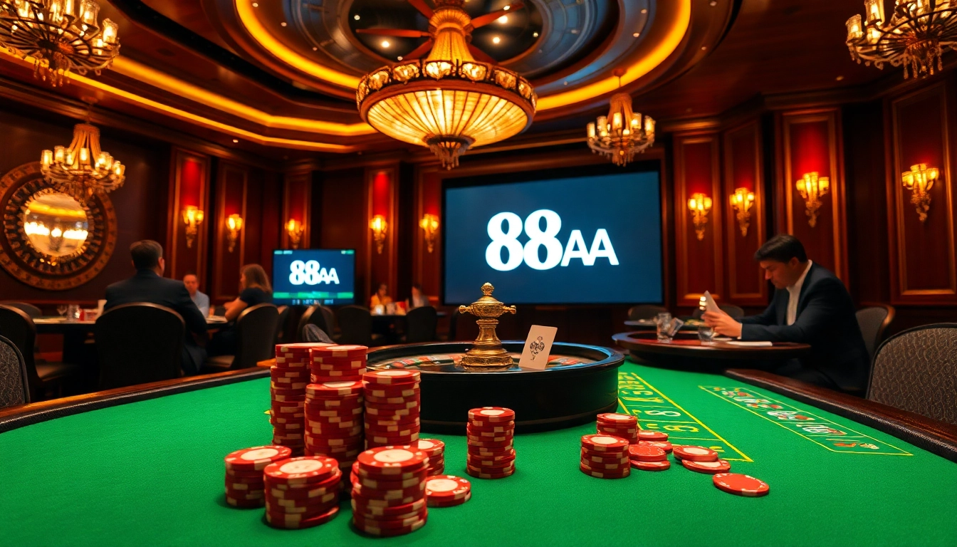 Experience high-stakes poker at 88AA with luxurious tables, vibrant colors, and intense gameplay.