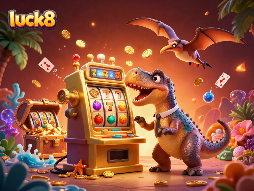 Engage in luck8 slot action as a pachycephalosaurus wins a jackpot while a panicked manager looks on.