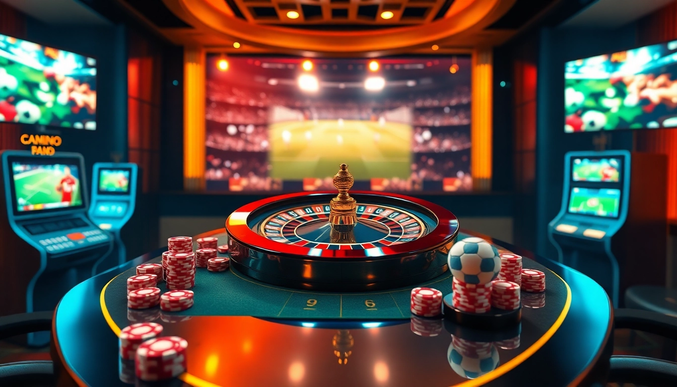Lương Sơn football live streaming showcased in a luxurious casino setting with vibrant poker chips and roulette.