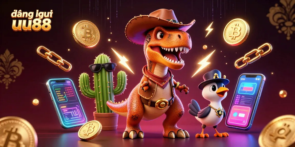 Engage in thrilling online gaming action with đăng nhập uu88, showcasing vibrant casino characters and cryptocurrencies.