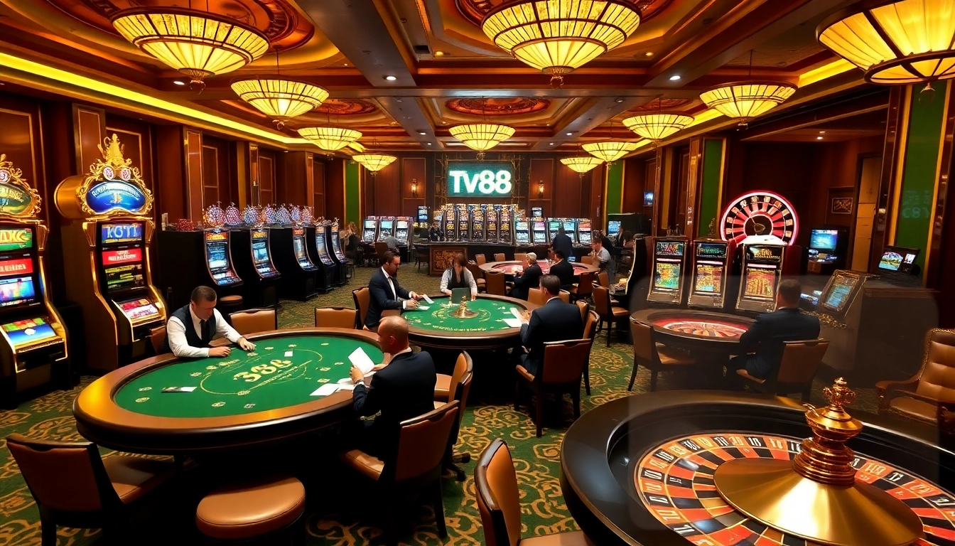 Experience the thrill of gaming at TV88 with vibrant casino tables and engaging players.
