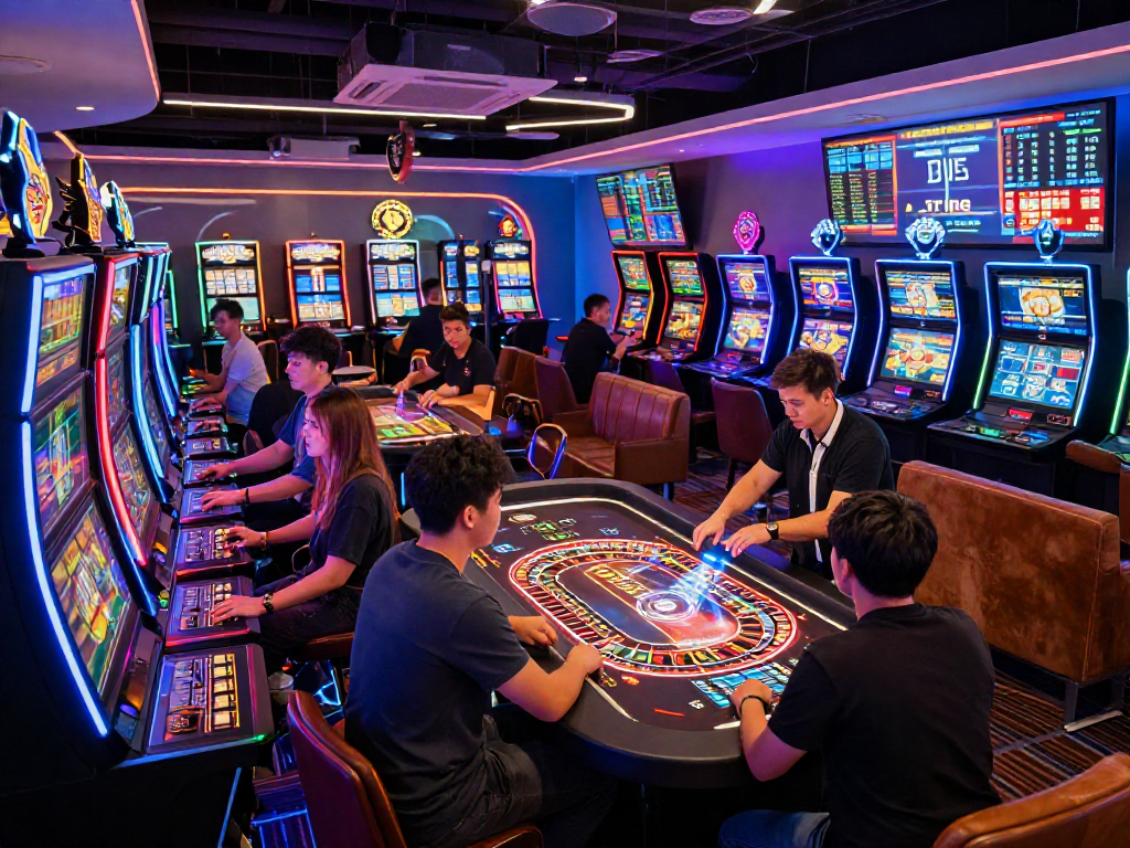 Exciting crypto casino gaming environment showcasing digital slot machines and virtual tables.