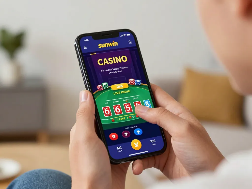 Engaged user exploring sunwin casino app on smartphone for thrilling online gaming experience.