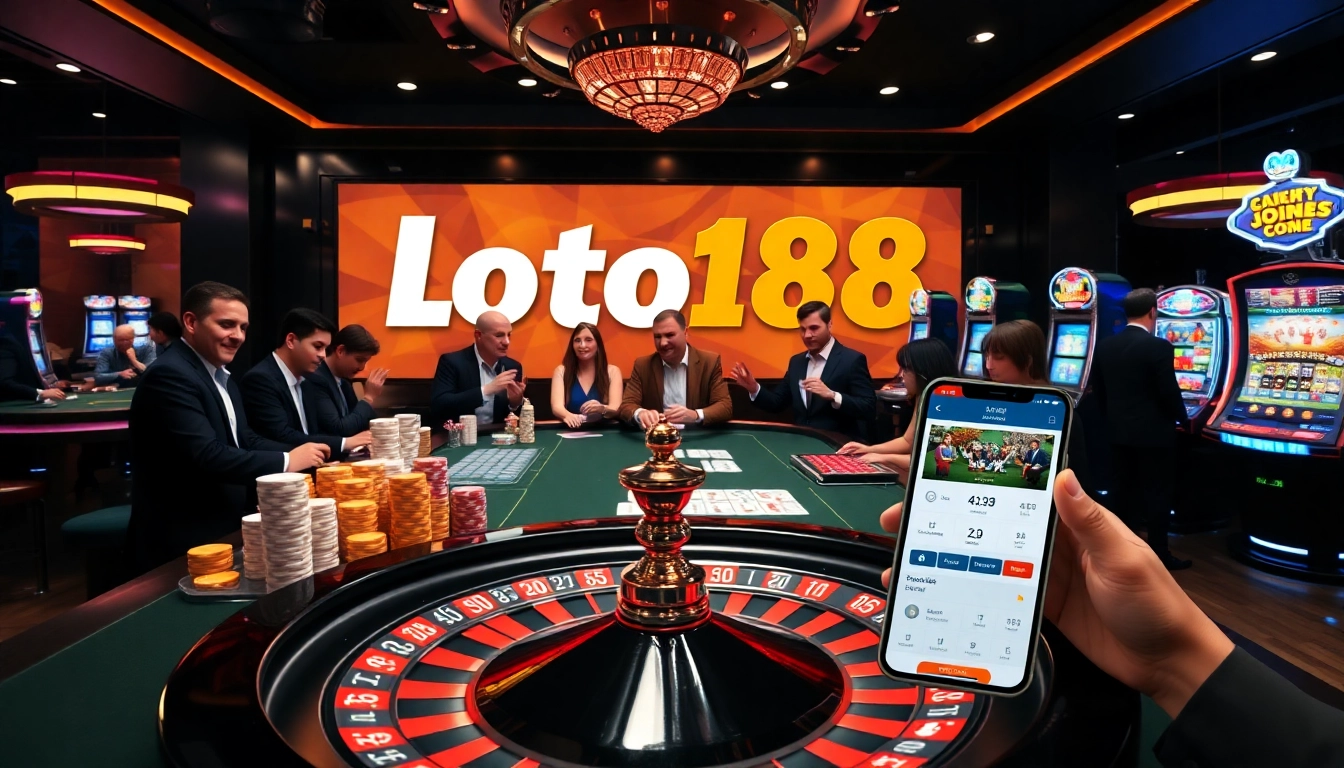Loto188 vibrant online gambling scene with players engaged in exciting casino games.