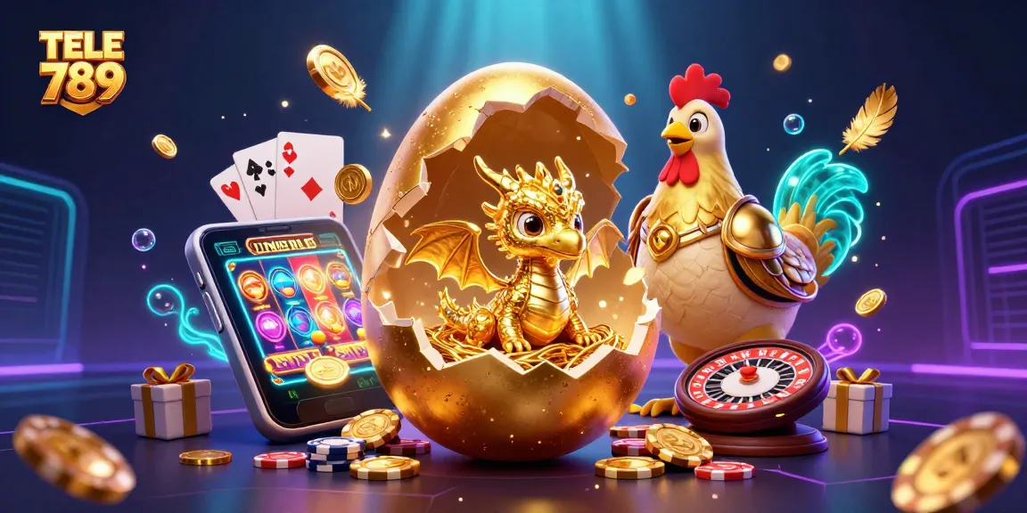 Experience thrilling gameplay at TELE 789 with a golden dragon surrounded by vibrant casino elements.