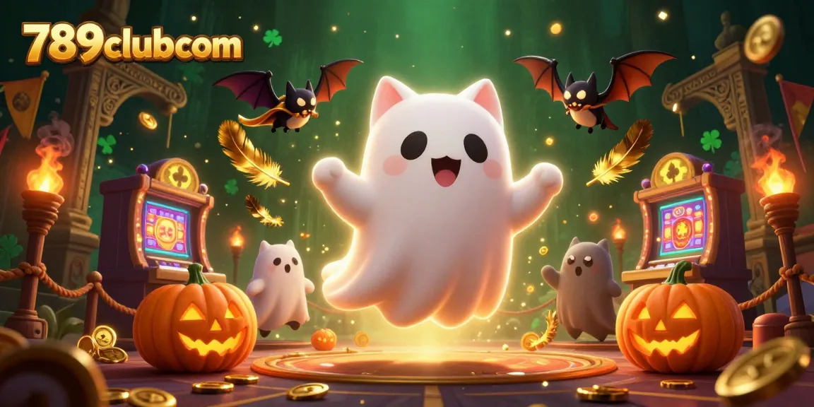 Join the ghost cat and vampire bat in a lively 789clubcom casino scene full of action!