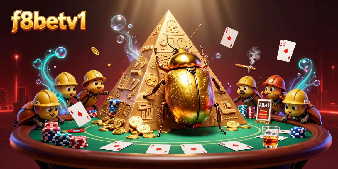 Experience the excitement of f8betv1 with golden coins, poker elements, and vibrant casino symbols!