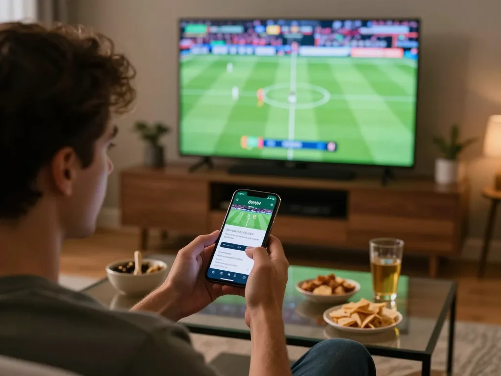 SboBet sports betting enthusiast engaged with mobile app during live sports event