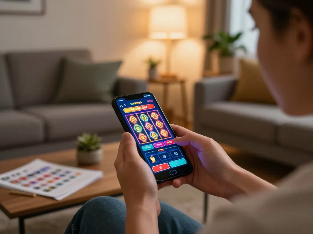 Kuwin players enjoying mobile casino gaming on smartphone in cozy home environment