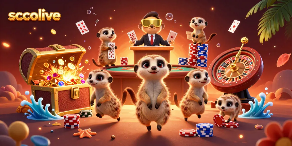 socolive shows lively meerkats running a vibrant casino with roulette, chips, and excitement.