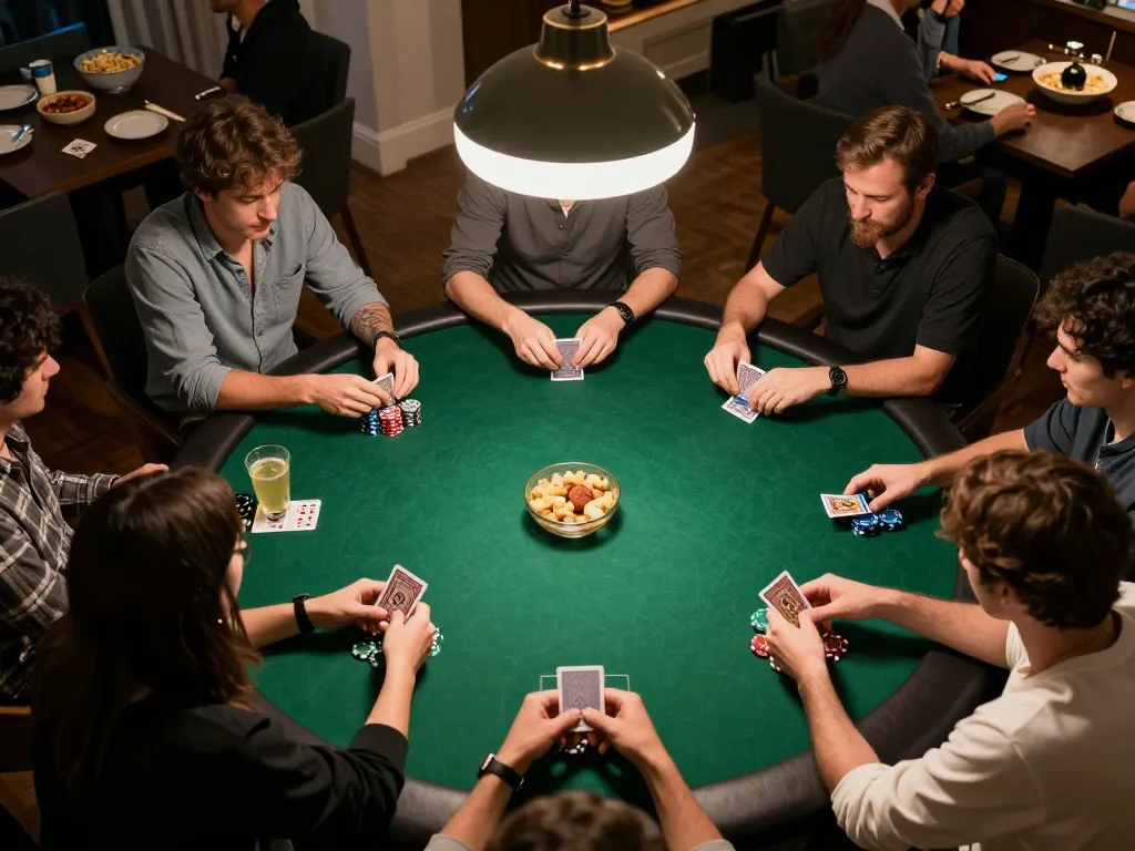 Enjoy open88 bet by friends in a lively home poker game, competitive atmosphere with snacks and drinks.