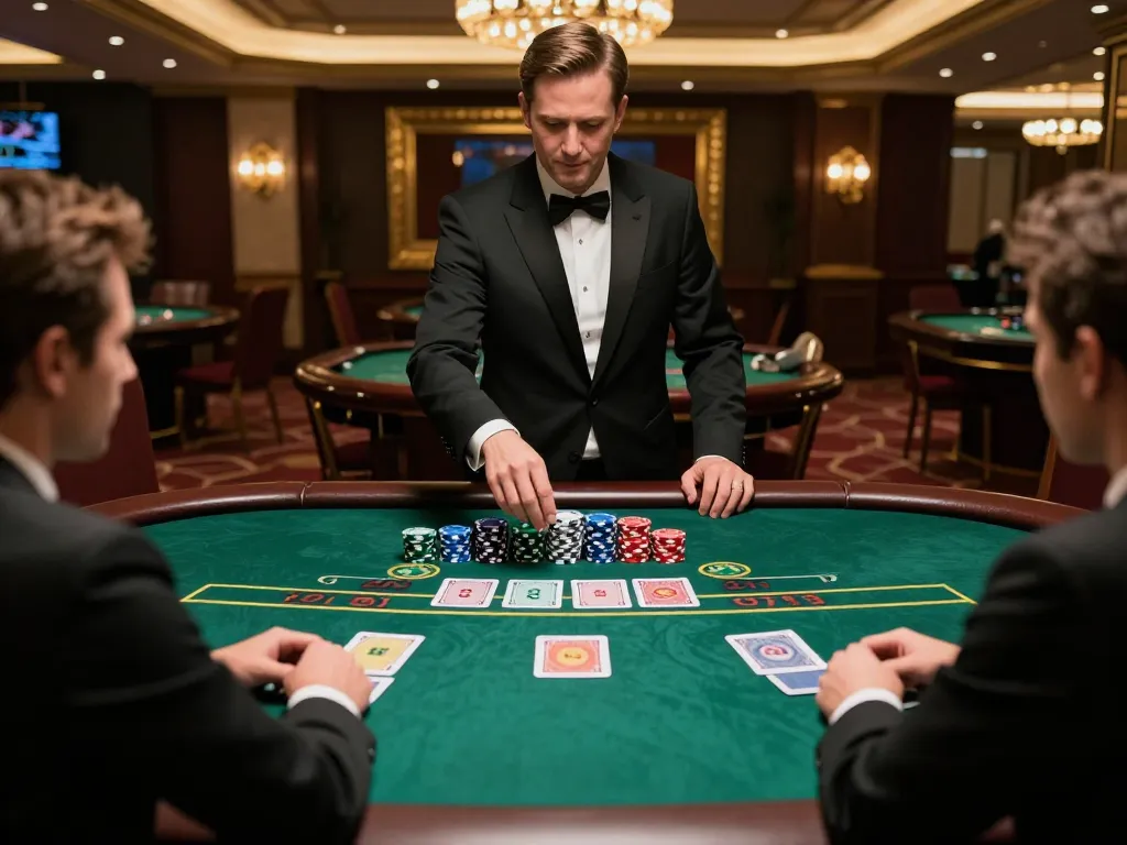 8day players place strategic bets during an exciting blackjack game at a luxurious casino.