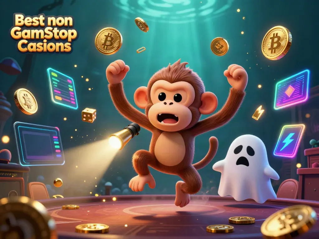 Playing at Best non Gamstop Casinos with animated characters in a lively casino environment.