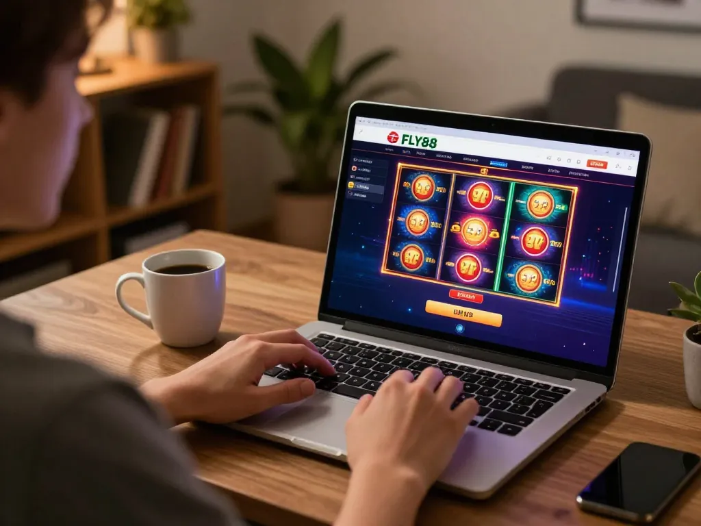 Players enjoying slots on FLY88 while engaging in strategic gameplay at home with modern aesthetics.