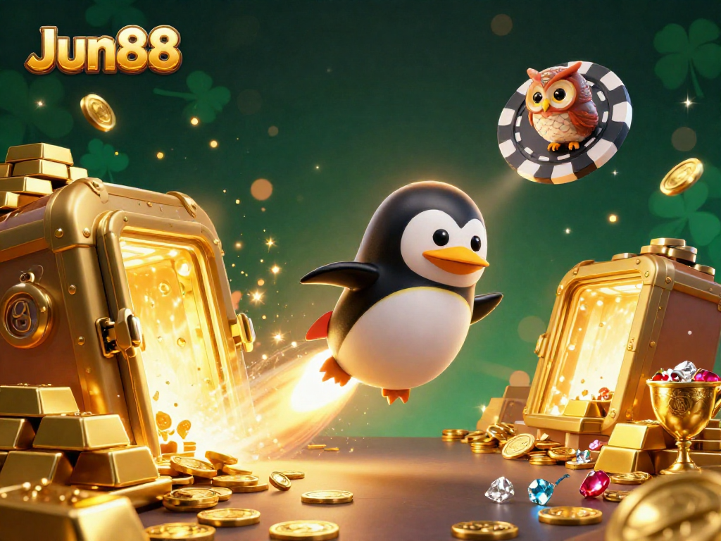 Experience thrilling games at Jun88, where golden penguins lead you to exciting casino adventures.