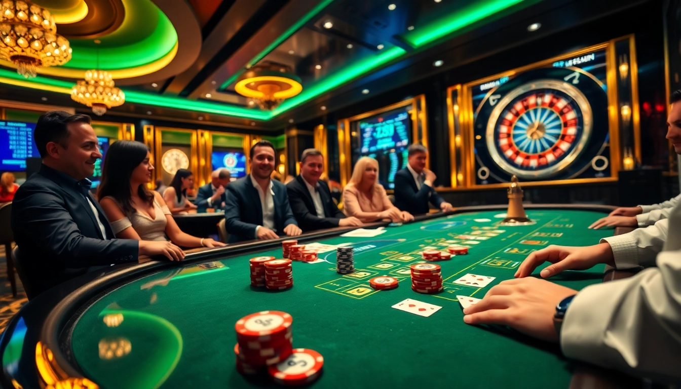 Players engaging in an exciting poker game at 789club casino, with vibrant chips and cards in play.