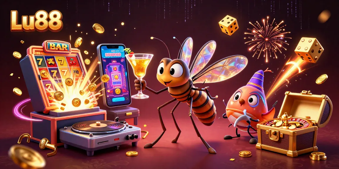 Experience wins at Lu88 with a vibrant casino scene featuring a lively mascot and dynamic game elements.