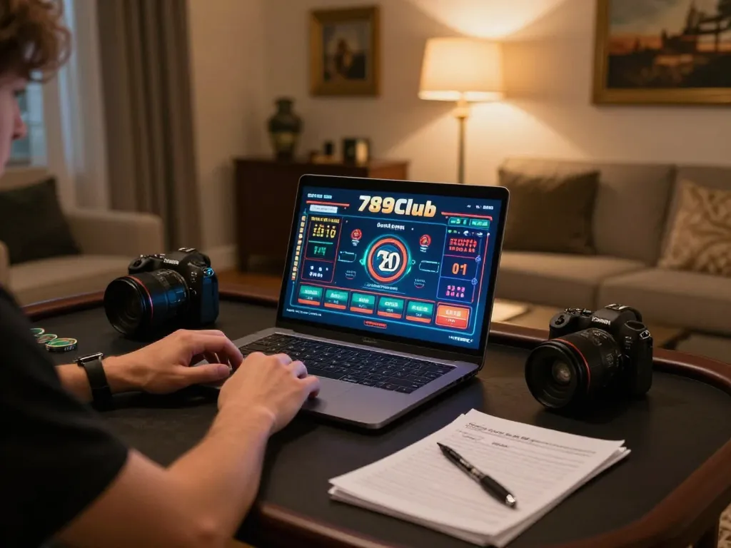 Player strategizing in a cozy home setup at 789Club's online casino interface