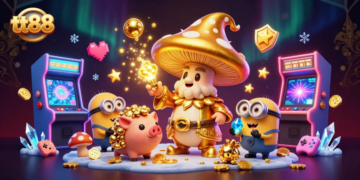 Join the vibrant world of tt88 with a magical wizard turning everything to gold amidst a gaming paradise.