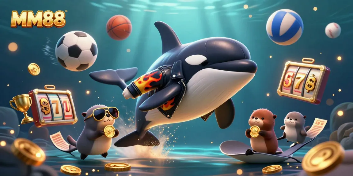 Join the excitement of MM88 with a vibrant underwater scene featuring characters and golden rewards.