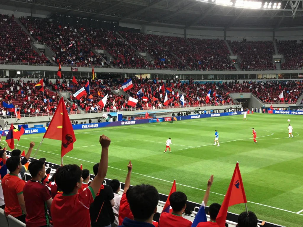 Experience direct soccer action during the AFC Asian Cup live event as fans cheer in excitement.