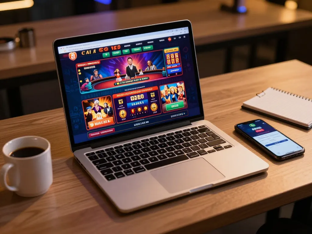 Engaging gameplay on RR88 shows poker and slots on a laptop, highlighting the thrill of online gaming.