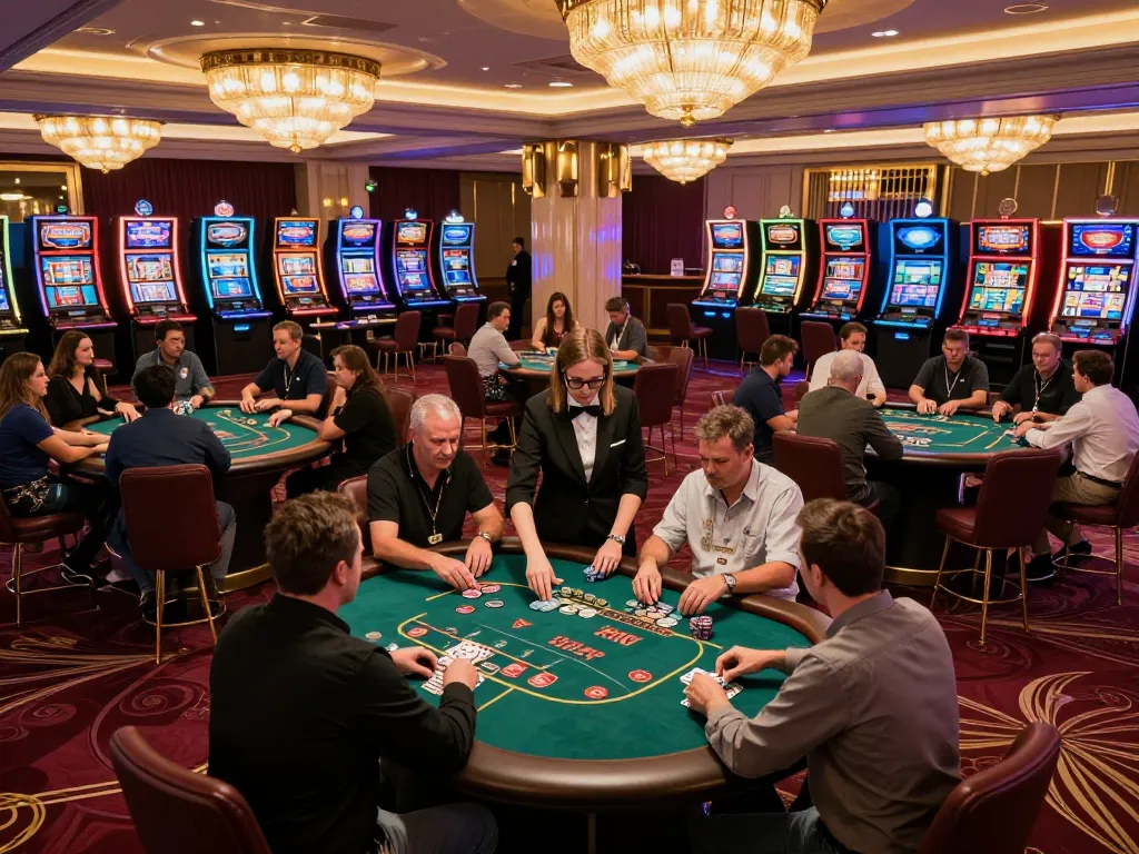 Engaged players at prestigious poker tables embodying Game bài đổi thưởng uy tín with intense gameplay in a luxurious casino.