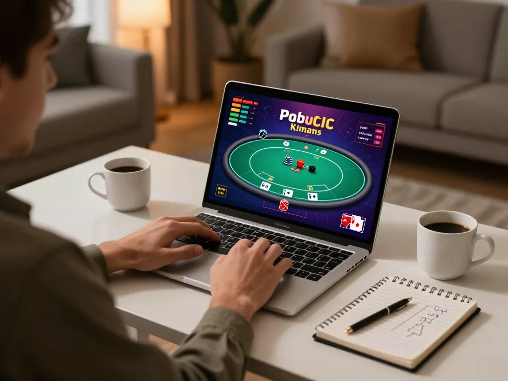 Player enjoying Net88 online casino gaming from home with vibrant poker interface displayed