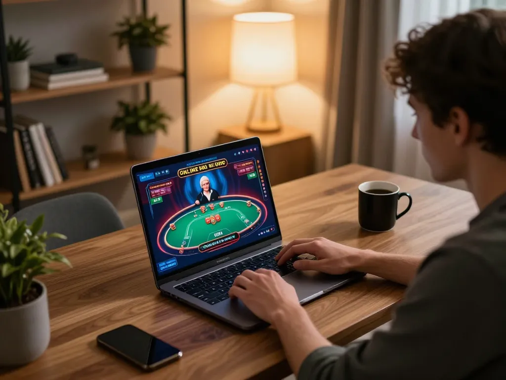 Player using online platform at nhà cái xin88, engaging in a strategic poker game.