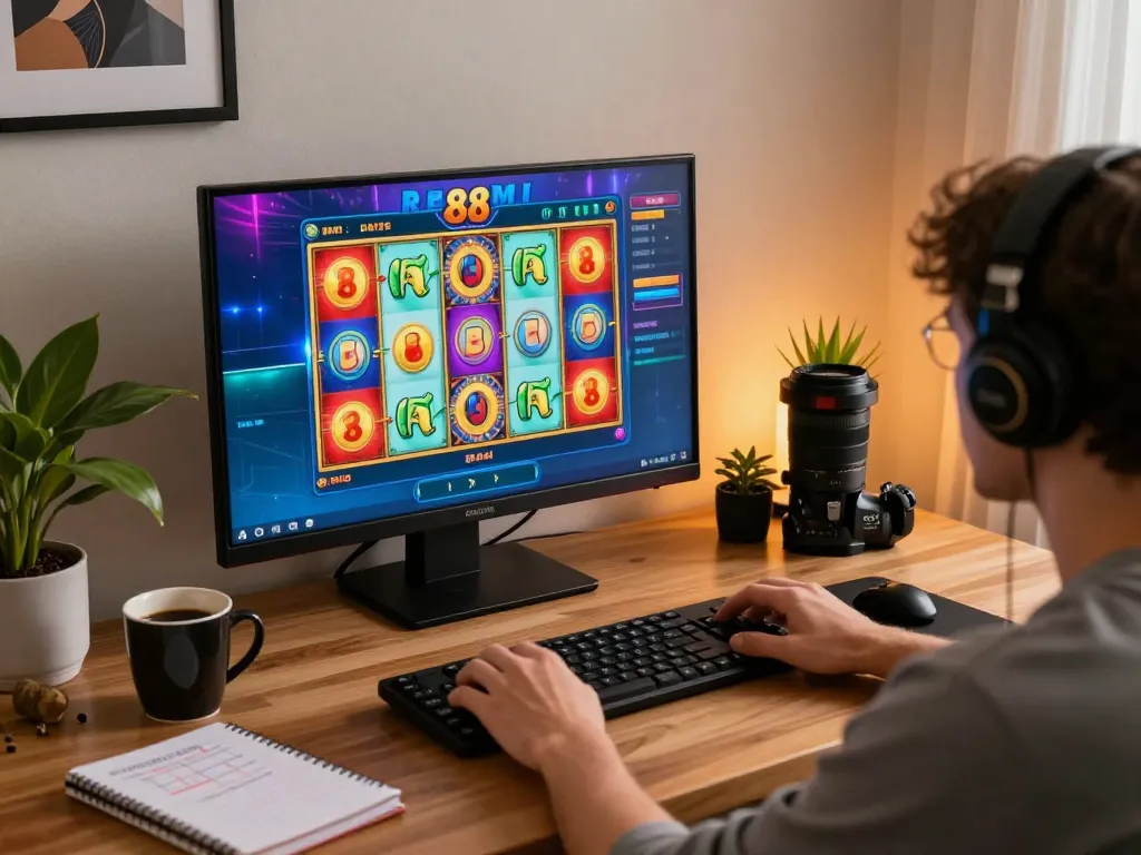 Engaging gameplay of slot88 resmi on a vibrant online casino setup with colorful reels.