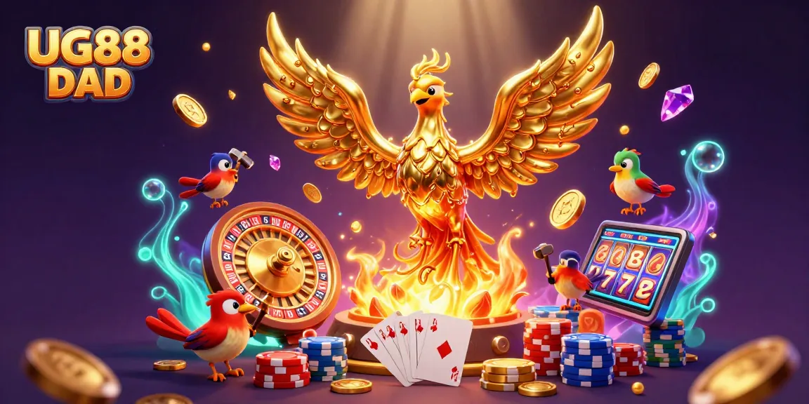 Spin the 3D roulette wheel with UG88 DAD, winning coins and prizes in vibrant casino-themed art.
