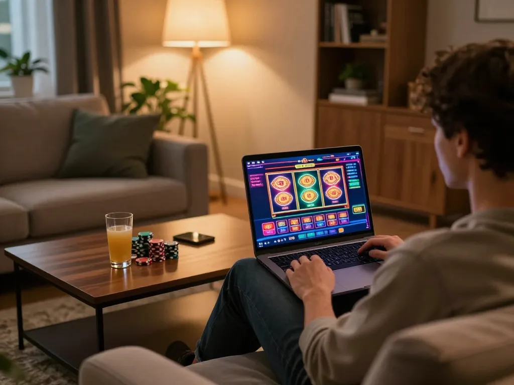Player engaged in exciting online gaming at go8s.bio, showcasing vibrant casino graphics and personal atmosphere.