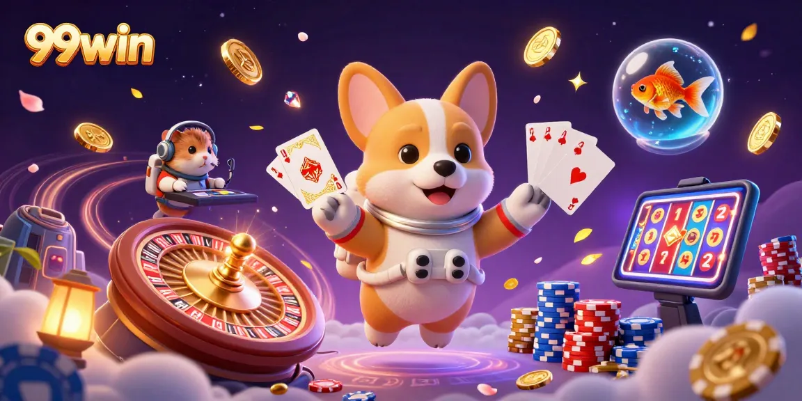 Engage with 99win in a thrilling space casino with an astronaut corgi and immersive games.