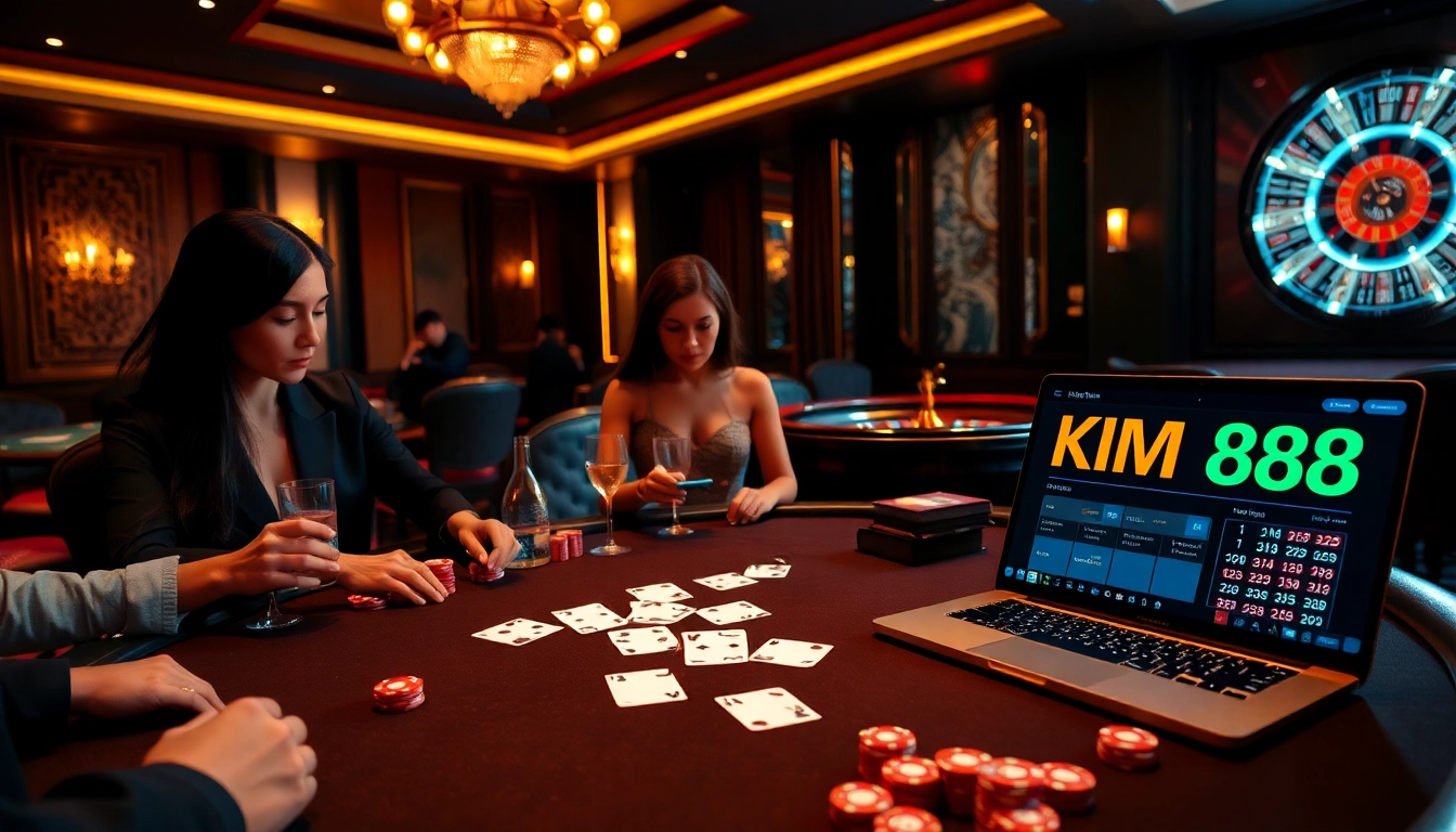 Experience excitement at KIM88 with vibrant casino tables and winning poker hands.
