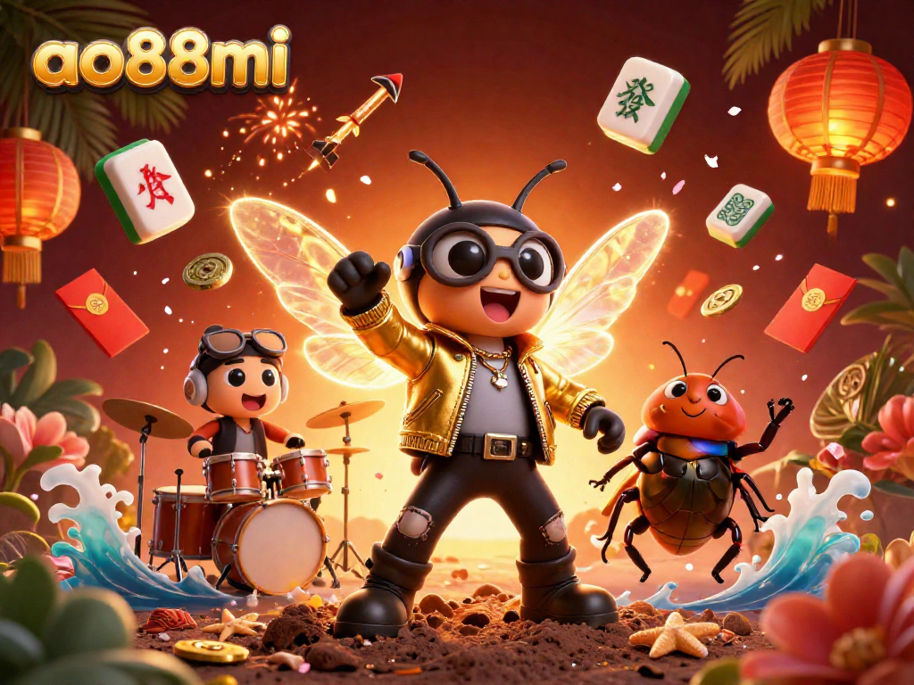 Win big with ao88mi at this vibrant casino scene featuring a rock star and musical elements!