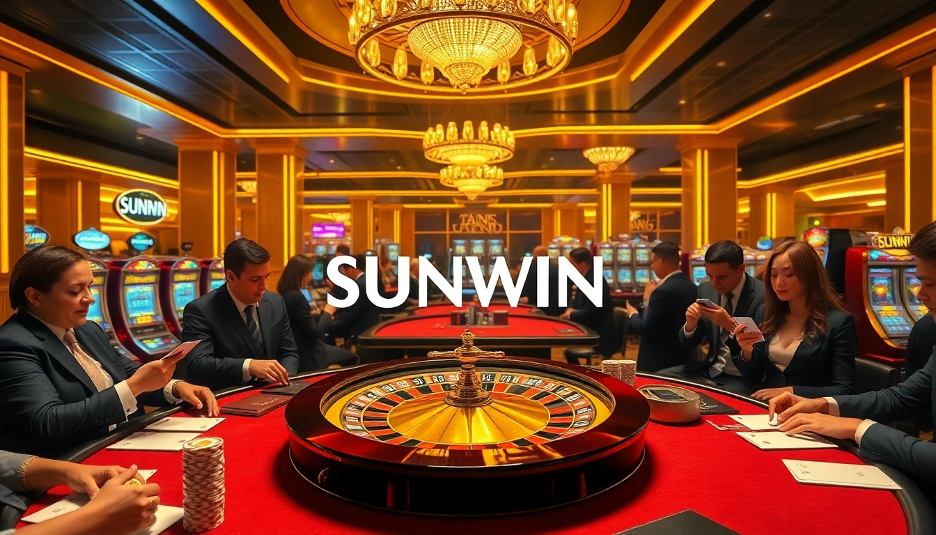 Experience thrilling gameplay at SUNWIN casino with players engaging in roulette and card games.