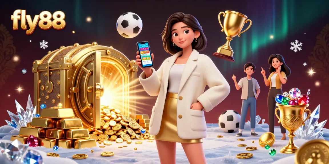Experience the excitement of sports betting with fly88, featuring a winning moment and vibrant gaming elements.