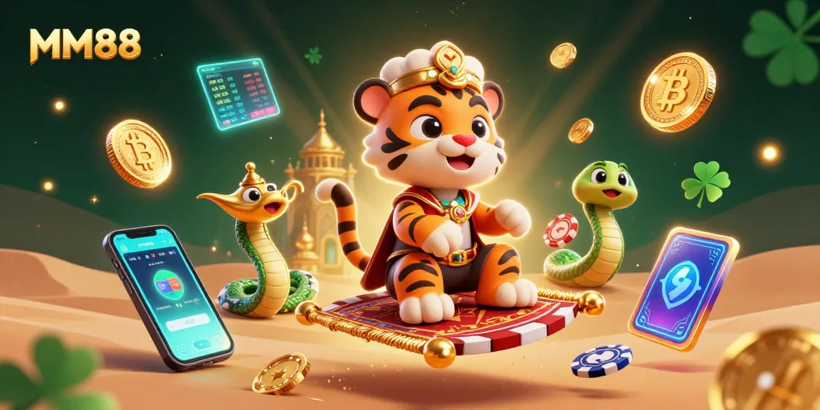 Experience winning with MM88's vibrant 3D casino illustration featuring online betting elements.