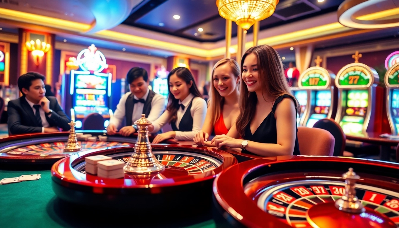 Experience thrilling gameplay at http://sc88.link/ with a luxurious casino scene featuring poker, roulette, and vibrant slot machines.